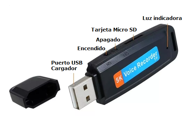 Grabadora de voz oculta memoria USB con tarjeta MicroSD Tarjeta de